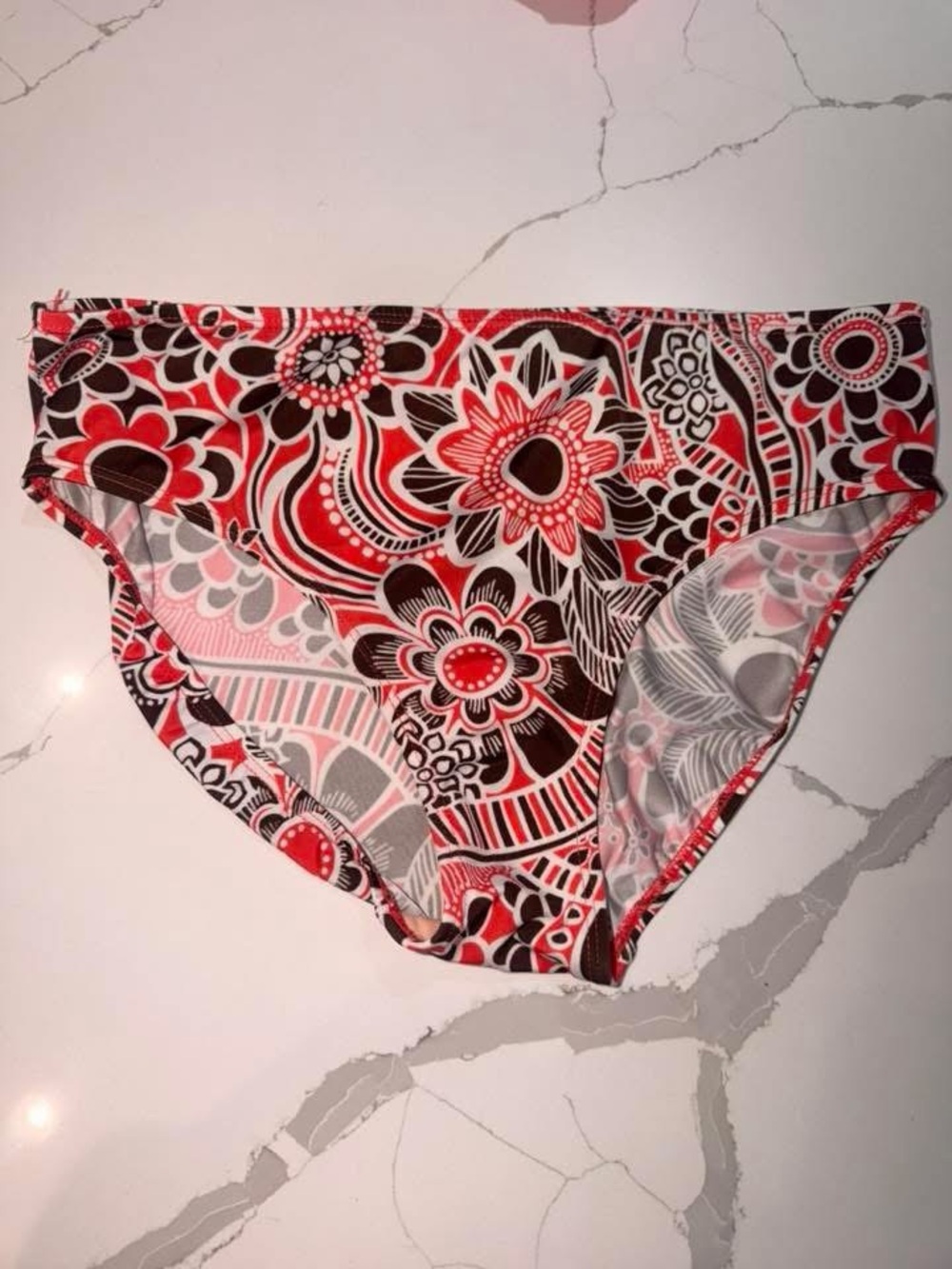 Floral Print Bikini Bottoms in Red, Black & White